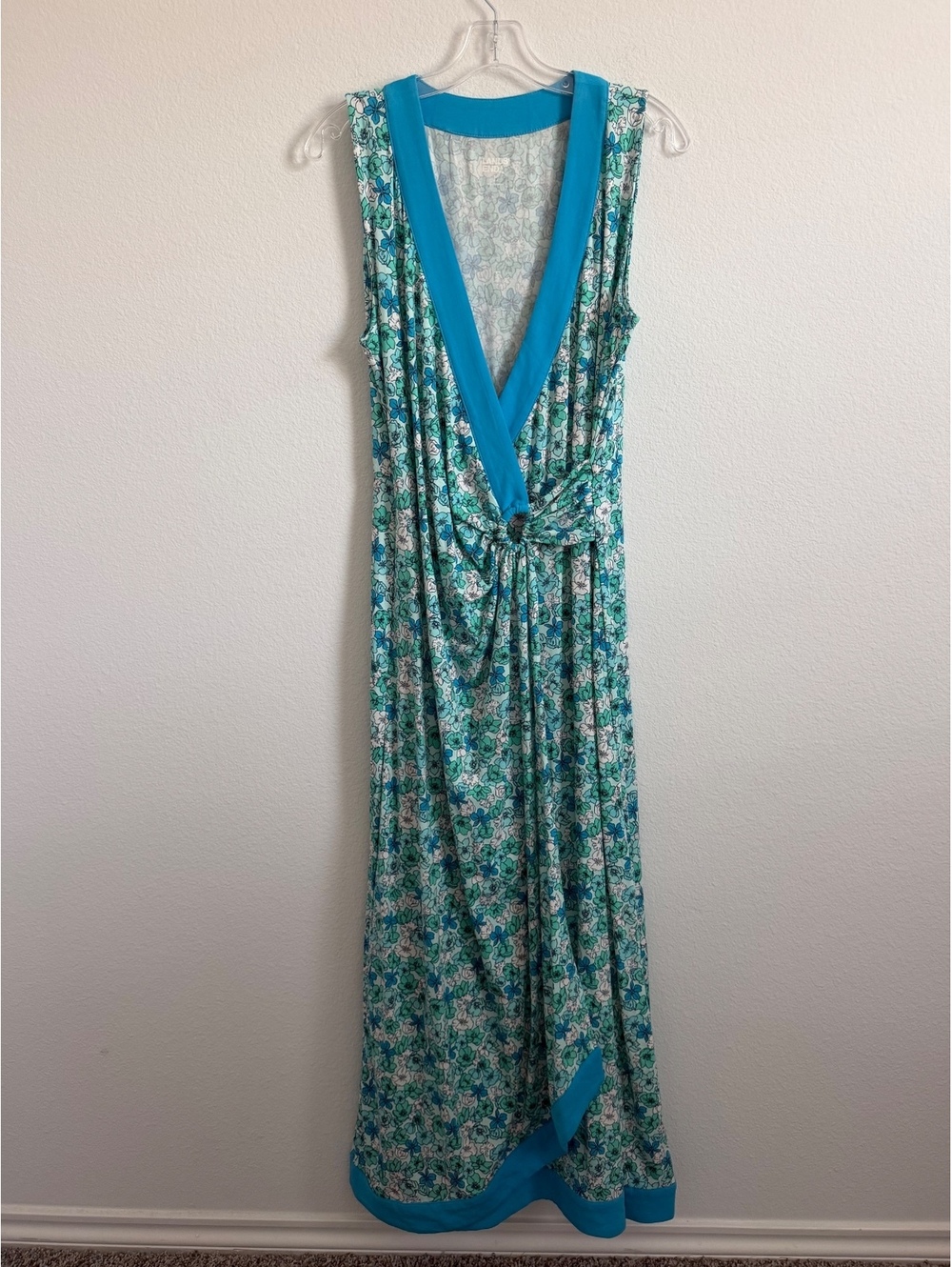 Lands’ End NWOT Sleeveless V-Neck Faux Wrap Floral Stretch Maxi Dress Size M